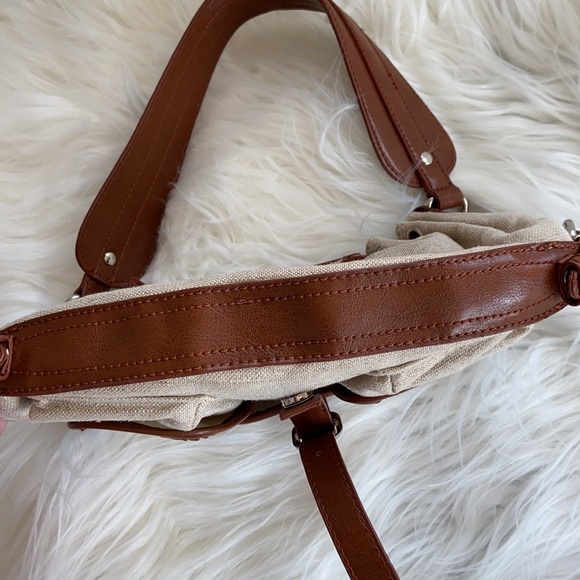 Vgt Y2K Brown & Cream Linen Baguette Shoulder Bag - Picture 6 of 16